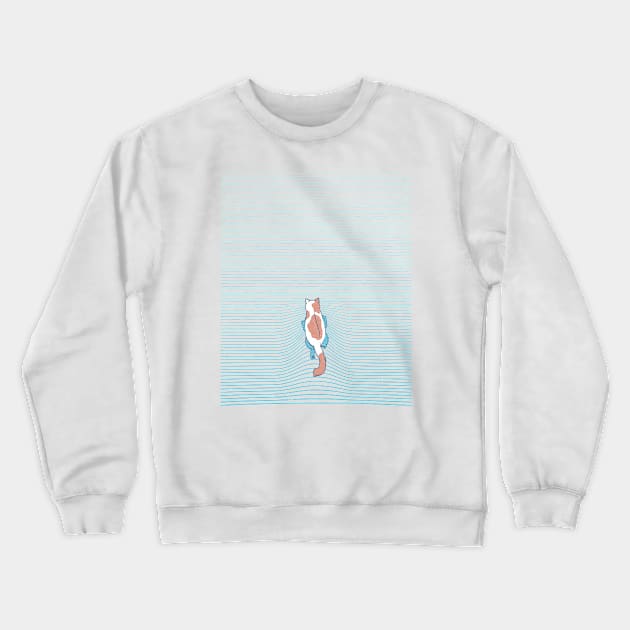 Swimming Cat Summer Blue Lines by Tobe Fonseca Crewneck Sweatshirt by Tobe_Fonseca